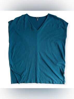 Eileen Fisher Boxy Tunic Shirt Top Size Large Bat Sleeve Teal L Organic Cotton